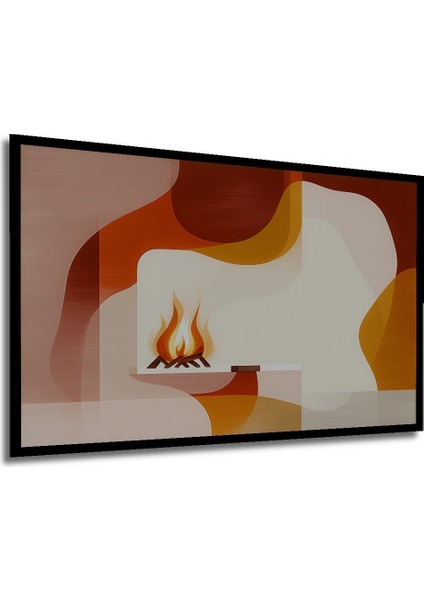 Çerçeve Görünümlü Sıcak Renkler Modern Şömine Yağlı Boya Görünümlü Ofis Dekoratif Ahşap Kare Tablo modelleri