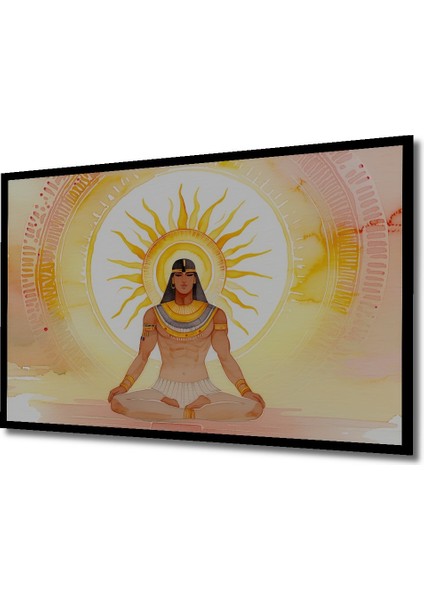 Çerçeve Görünümlü Mısır Meditasyon Güneş Tanrısı Sulu Boya Görünümlü Ahşap Ofis Kare Tablo fiyatları