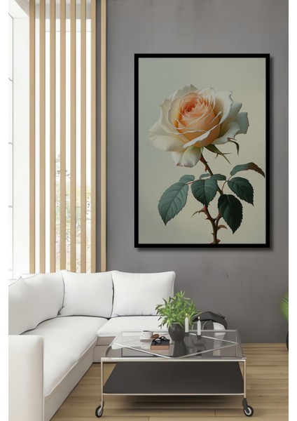 Çerçeve Görünümlü Pastel Tonlarda Zarif Gül Yağlı Boya Görünümlü Dekoratif Ahşap Ofis Kare Tablo