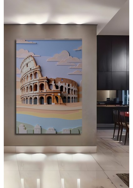 Roma Kolezyum Kağıt Sanatı Görünümlü Dekoratif Ahşap Ev/işyeri/ofis Kare Tablo