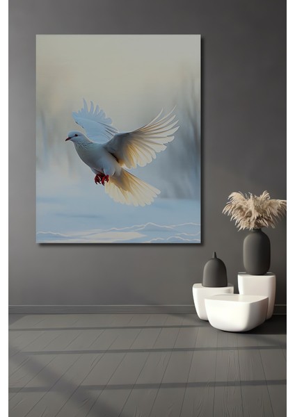 Beyaz Güvercin Yağlı Boya Görünümlü Dekoratif Ahşap Ev/işyeri/ofis Kare Tablo