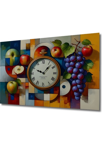 Elma Üzüm Saat Yağlı Boya Görünümlü Modern Sanat Dekoratif Ahşap Ev/işyeri/ofis Kare Tablo fiyatları