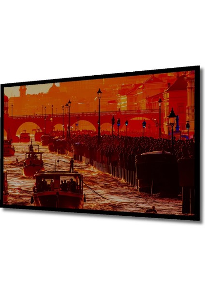 Çerçeve Görünümlü Kızıl Nehirde Tekne Gezisi Yağlı Boya Görünümlü Dekoratif Ahşap Ofis Kare Tablo fiyatları