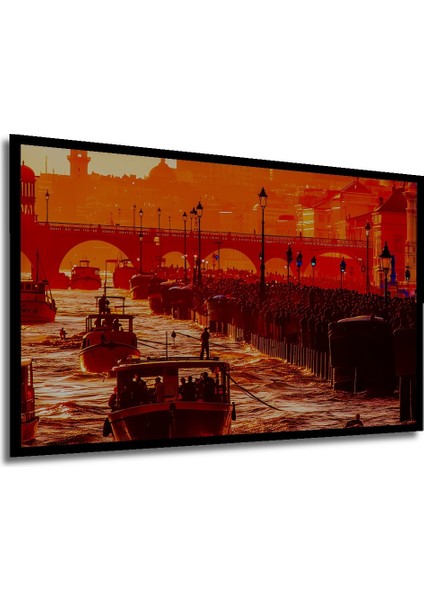 Çerçeve Görünümlü Kızıl Nehirde Tekne Gezisi Yağlı Boya Görünümlü Dekoratif Ahşap Ofis Kare Tablo modelleri