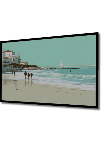 Çerçeve Görünümlü Deniz Kenarı Pastel Boya Görünümlü Dekoratif Ahşap Ev/işyeri/ofis Kare Tablo fiyatları
