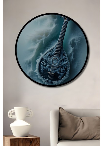 Çerçeve Görünümlü Buz Mandolin Yağlı Boya Görünümlü Dekoratif Ahşap Ev/işyeri/ofis Yuvarlak Tablo