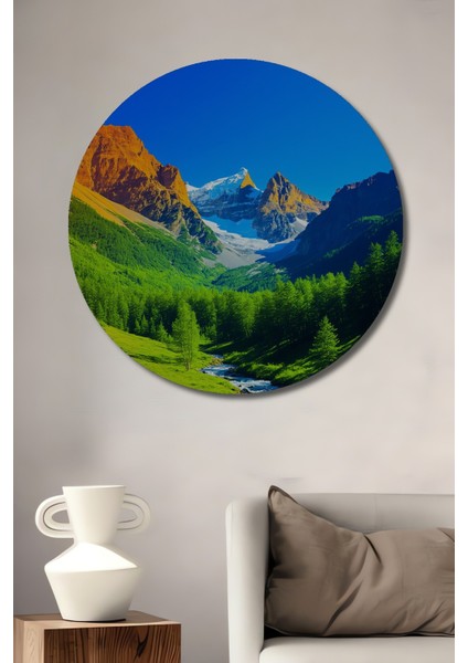 Dağların Büyülü Dansı Yağlı Boya Görünümlü Dekoratif Ahşap Ev/işyeri/ofis Yuvarlak Tablo