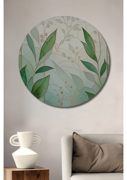 Yeşil Yapraklar Mozaik Sulu Boya Görünümlü Dekoratif Ahşap Ev/işyeri/ofis Yuvarlak Tablo