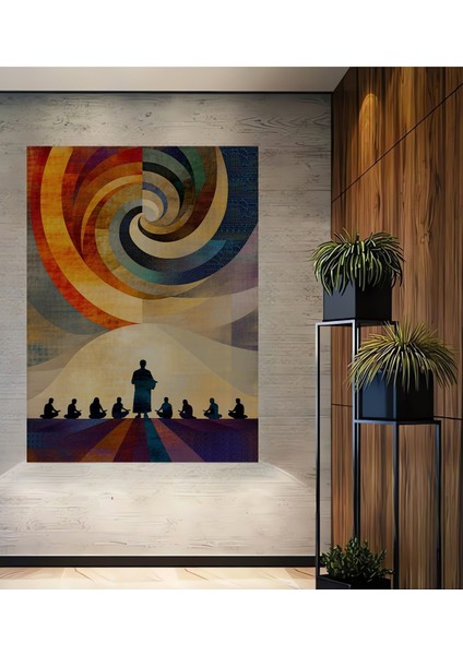 Meditasyon Çemberi Soyut Yağlı Boya Görünümlü Dekoratif Ahşap Ev/işyeri/ofis Kare Tablo