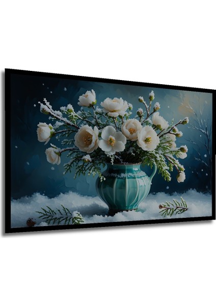 Çerçeve Görünümlü Kış Gülü Yağlı Boya Görünümlü Dekoratif Ahşap Ev/işyeri/ofis Kare Tablo modelleri