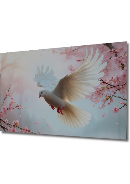 Beyaz Güvercin ve Kiraz Çiçekleri Yağlı Boya Görünümlü Ev/işyeri/ofis Dekoratif Ahşap Kare Tablo fiyatları