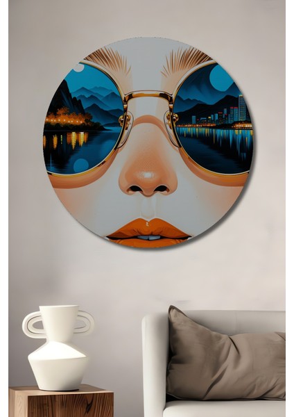 Gözlükte Yansıyan Şehir Manzarası Yağlı Boya Görünümlü Dekoratif Ahşap Ev/işyeri/ofis Tablo