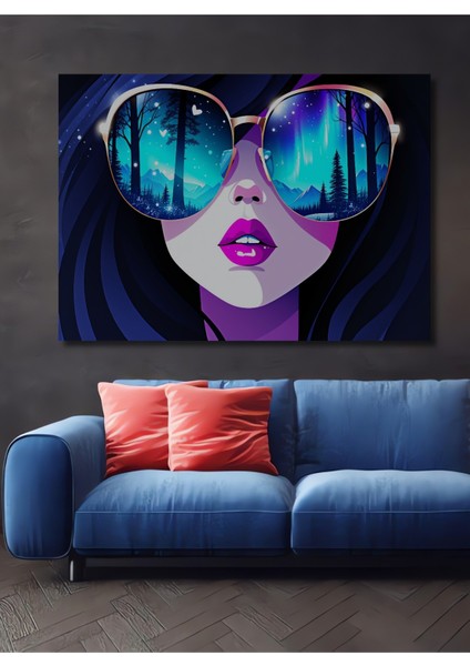 Gözlük Yansımasında Kuzey Işıkları Dekoratif Ahşap Ev/işyeri/ofis Kare Tablo