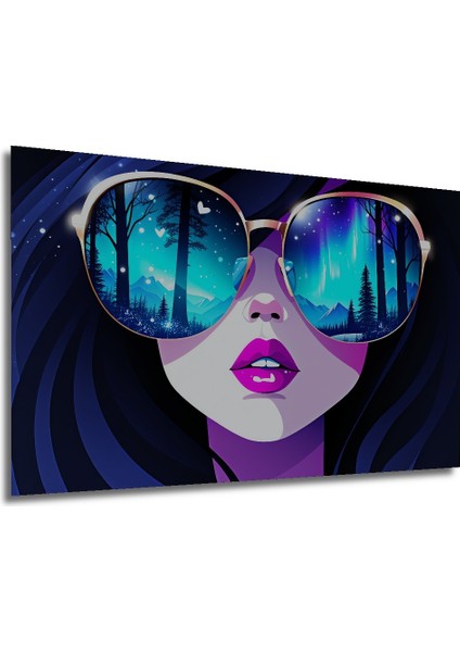 Gözlük Yansımasında Kuzey Işıkları Dekoratif Ahşap Ev/işyeri/ofis Kare Tablo modelleri