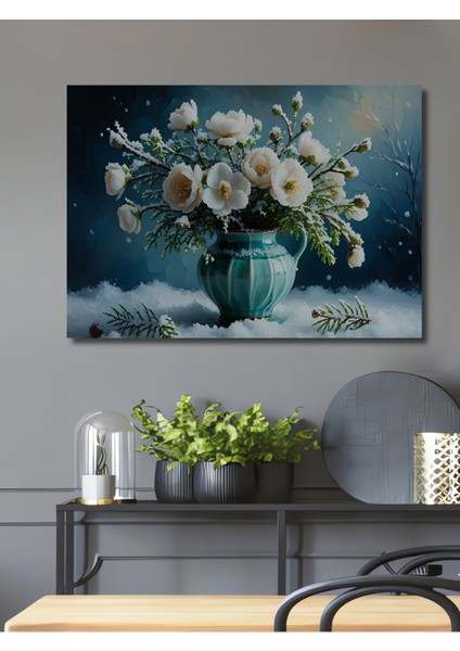 Kış Gülü Yağlı Boya Görünümlü Dekoratif Ahşap Ev/işyeri/ofis Kare Tablo