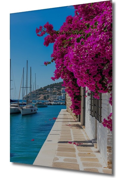 Ege Sahili Begonvil Rüyası Yağlı Boya Görünümlü Dekoratif Ahşap Ev/işyeri/ofis Kare Tablo fiyatları