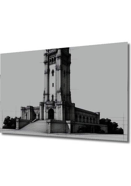 Kara Kalem Görünümlü Tarihi Kule Dekoratif Ahşap Ev/işyeri/ofis Kare Tablo fiyatları