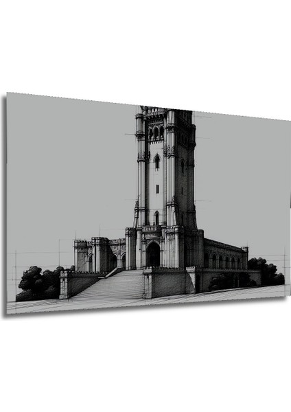 Kara Kalem Görünümlü Tarihi Kule Dekoratif Ahşap Ev/işyeri/ofis Kare Tablo modelleri