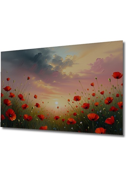 Yağlı Boya Görünümlü Gelincik Tarlası Gün Batımı Ev/işyeri/ofis Dekoratif Ahşap Kare Tablo fiyatları