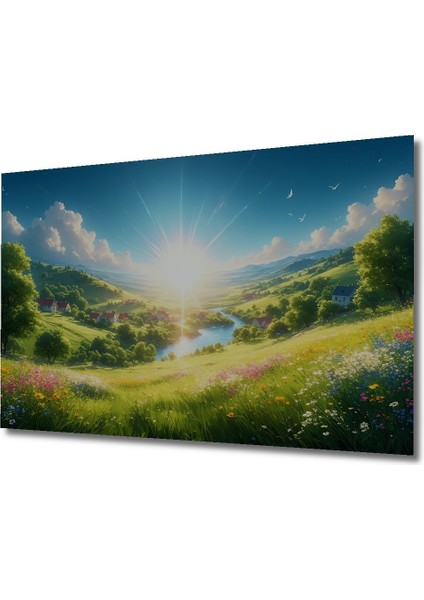 Güneşli Kır Manzarası Yağlı Boya Görünümlü Dekoratif Ahşap Ev/işyeri/ofis Kare Tablo fiyatları