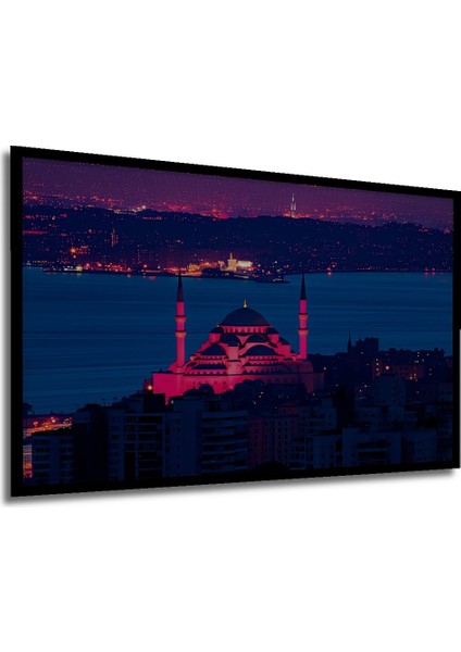 Çerçeve Görünümlü Istanbul Kızıl Cami Rüya Manzarası Yağlı Boya Görünümlü Ahşap Ofis Kare Tablo modelleri