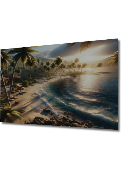 Tropikal Ada Sahili Yağlı Boya Görünümlü Dekoratif Ahşap Ev/işyeri/ofis Kare Tablo fiyatları