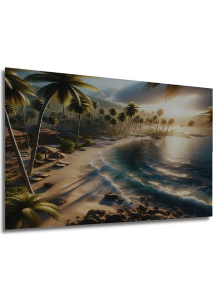 Tropikal Ada Sahili Yağlı Boya Görünümlü Dekoratif Ahşap Ev/işyeri/ofis Kare Tablo modelleri