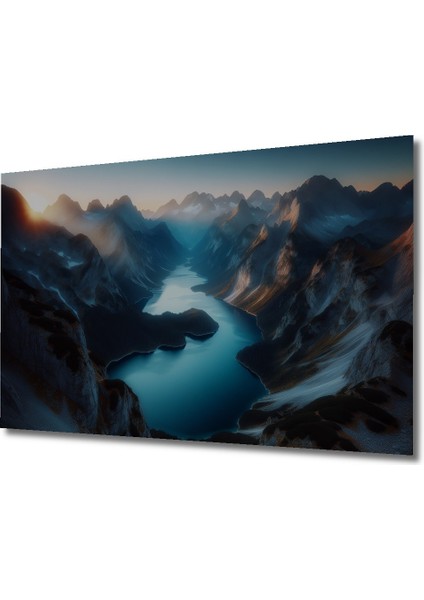 Muhteşem Dağlar ve Göller Manzarası Yağlı Boya Görünümlü Dekoratif Ahşap Ev/işyeri/ofis Kare Tablo fiyatları