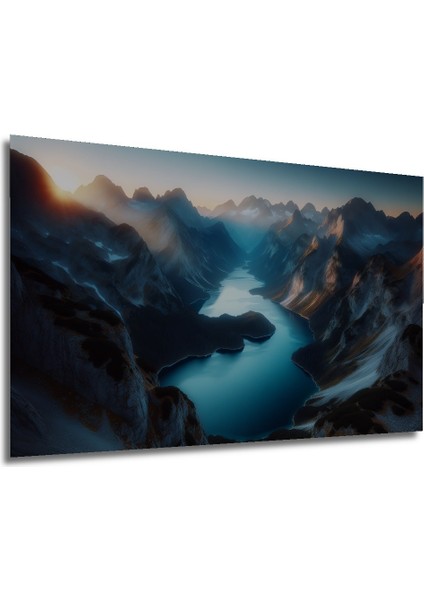 Muhteşem Dağlar ve Göller Manzarası Yağlı Boya Görünümlü Dekoratif Ahşap Ev/işyeri/ofis Kare Tablo modelleri