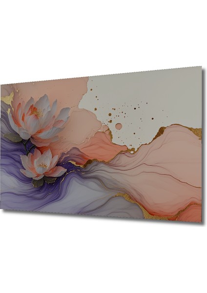 Altın Dokunuşlu Lotus Çiçeği Sulu Boya Görünümlü Dekoratif Ahşap Ev/işyeri/ofis Kare Tablo fiyatları