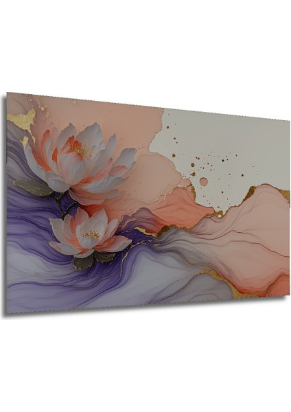 Altın Dokunuşlu Lotus Çiçeği Sulu Boya Görünümlü Dekoratif Ahşap Ev/işyeri/ofis Kare Tablo modelleri