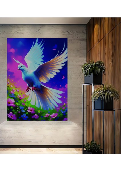 Uçan Güvercin Yağlı Boya Görünümlü Dekoratif Ahşap Ev/işyeri/ofis Kare Tablo