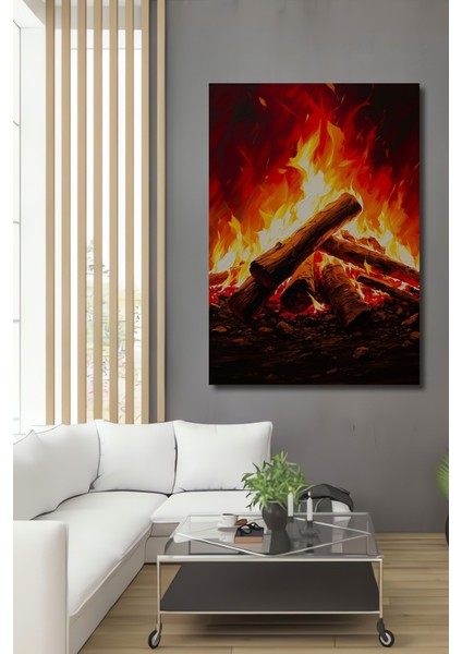 Odun Ateşi Yağlı Boya Görünümlü Dekoratif Ahşap Ev/işyeri/ofis Kare Tablo
