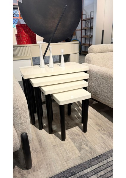 4lü Full Krem Zigon Sehpa Bohem Siyah Ayak