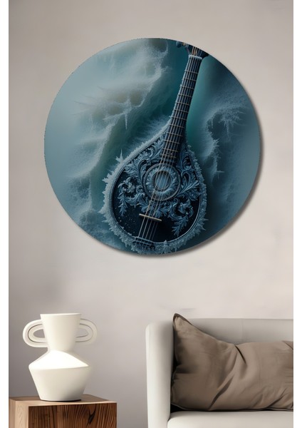 Buz Mandolin Yağlı Boya Görünümlü Dekoratif Ahşap Ev/işyeri/ofis Yuvarlak Tablo
