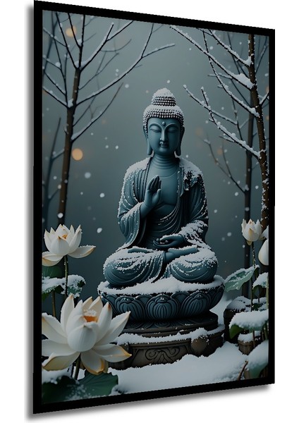 Çerçeve Görünümlü Buz Mavisi Buddha ve Lotus Çiçeği Rüyası Dekoratif Ahşap Ev/işyeri/ofis Kare Tablo modelleri