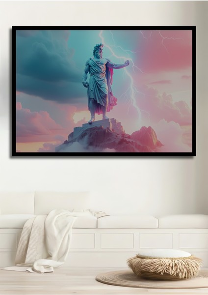 Çerçeve Görünümlü Yükseklerdeki Zeus Yağlı Boya Görünümlü Dekoratif Ahşap Ev/işyeri/ofis Kare Tablo