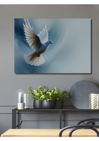 Beyaz Güvercin Barışı Yağlı Boya Görünümlü Dekoratif Ahşap Ev/işyeri/ofis Kare Tablo