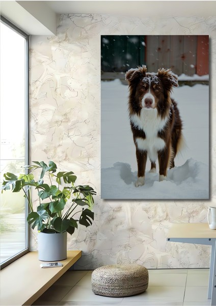 Karda Eğlenen Dost Köpek Yağlı Boya Görünümlü Dekoratif Ahşap Ev/işyeri/ofis Kare Tablo