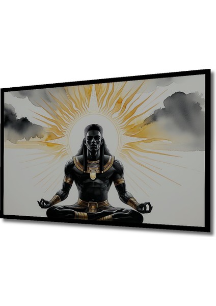 Çerçeve Görünümlü Ra Tanrısı Meditasyon Sulu Boya Görünümlü Dekoratif Ahşap Işyeri/ofis Kare Tablo fiyatları