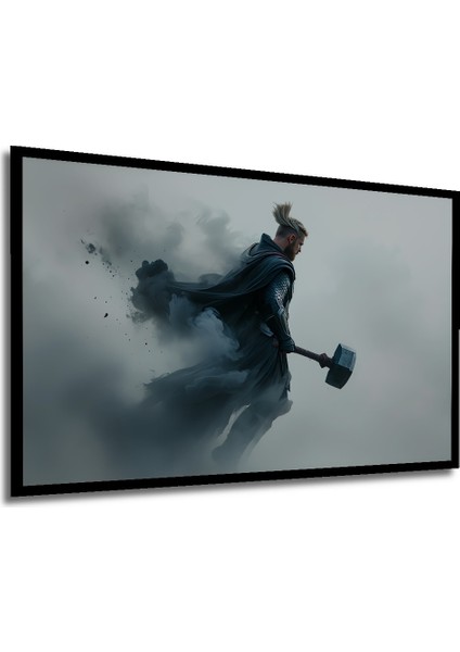 Çerçeve Görünümlü Thor Destansı Çekiç Yağlı Boya Görünümlü Dekoratif Ahşap Işyeri/ofis Kare Tablo modelleri