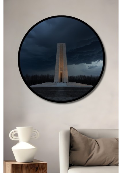 Çerçeve Görünümlü Anıtsal Yükseliş Kasvetli Gökyüzü Yağlı Boya Görünümlü Dekoratif Ahşap Ofis Tablo