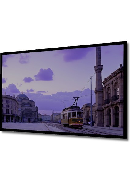 Çerçeve Görünümlü Istanbul Nostaljik Tramvay Yağlı Boya Görünümlü Dekoratif Ahşap Ofis Kare Tablo fiyatları