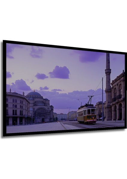 Çerçeve Görünümlü Istanbul Nostaljik Tramvay Yağlı Boya Görünümlü Dekoratif Ahşap Ofis Kare Tablo modelleri