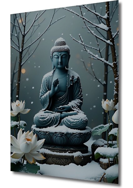 Buz Mavisi Buddha ve Lotus Çiçeği Rüyası Dekoratif Ahşap Ev/işyeri/ofis Kare Tablo fiyatları