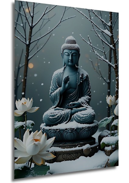 Buz Mavisi Buddha ve Lotus Çiçeği Rüyası Dekoratif Ahşap Ev/işyeri/ofis Kare Tablo modelleri