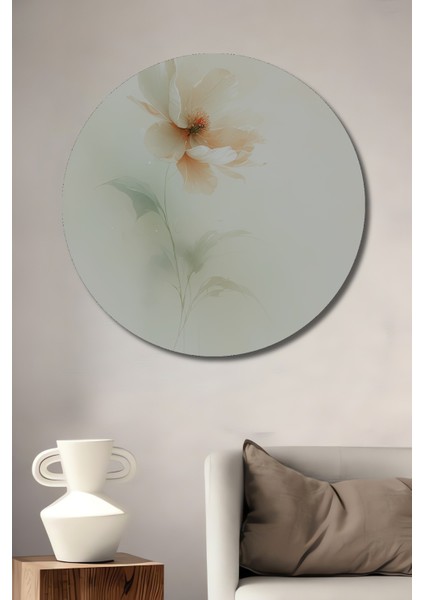 Pastel Tonlarda Manolya Çiçeği Sulu Boya Görünümlü Dekoratif Ahşap Ev/işyeri/ofis Yuvarlak Tablo