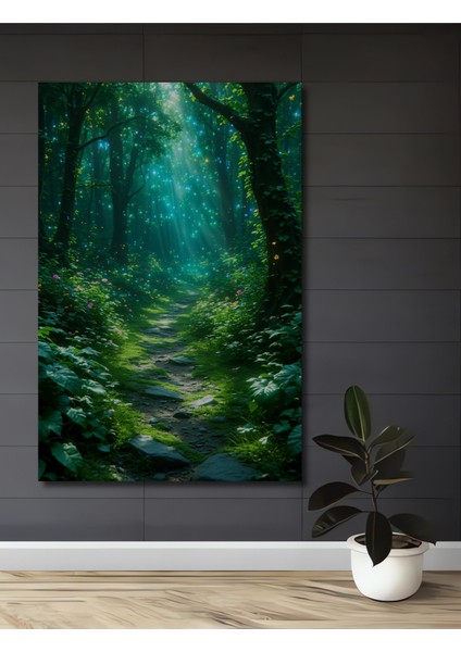 Işıltılı Orman Yolu Yağlı Boya Görünümlü Dekoratif Ahşap Ev/işyeri/ofis Kare Tablo
