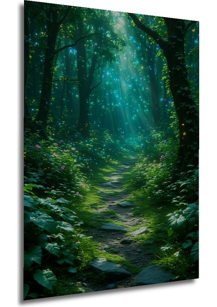 Işıltılı Orman Yolu Yağlı Boya Görünümlü Dekoratif Ahşap Ev/işyeri/ofis Kare Tablo modelleri