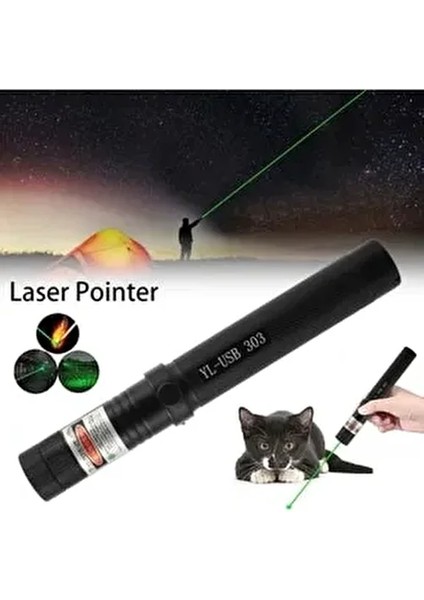 USB Şarjlı Yeşil Lazer Pointer Kalem Tipi LED Fener Uzun Menzilli